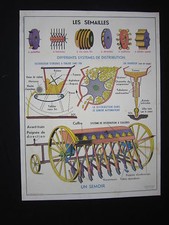 O945 AFFICHE SCOLAIRE TRACTEUR LES SEMAILLES CHARRUE