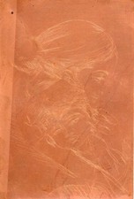 Paul Girol / Mère et enfant / plaque de cuivre originale de gravure pointe sèche