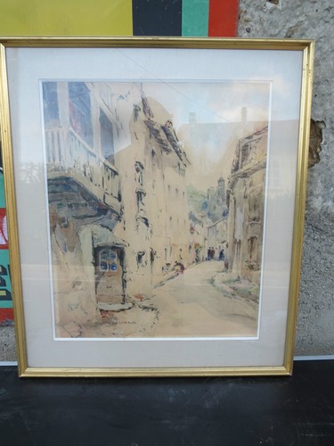 Tableau ancien aquarelle cadre - tableau,