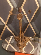 Pied de lampe en fer forgé décor fleurs feuilles Art nouveau déco Muller Degué