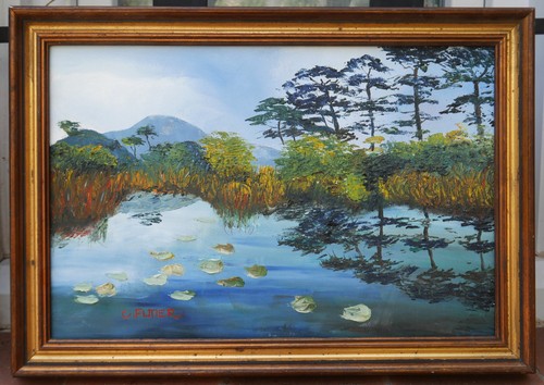 Tableau signé futier étang - signé, futier: