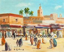 PEINTURE SUR PLAQUE CARTON PLACE MARCHÉ ORIENTALISTE MAROC SIGNÉE B. RETAUX