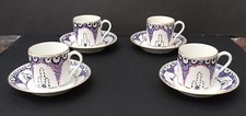 4 Tasses à Café Soucoupes Art Déco Legrand Porcelaine Limoges Frises Fleurs 1920