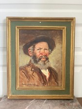 Ancien Tableau Peinture Huile Portrait Viel Homme Vieillard Signé TONY CARDELLA