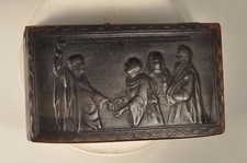 TABATIERE ANCIEN CORNE SCULPTE XIX SCENE BIBLIQUE ANTIQUE CARVED SNUF BOX