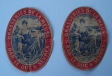 2 ETIQUETTES BIERE - BRASSERIES DE LA MEUSE BAR LE DUC SEVRES.