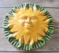 VINTAGE SUPERBE CERAMIQUE , TERRE CUITE VERNISSÉE MAGNIFIQUE SOLEIL, jaune vert