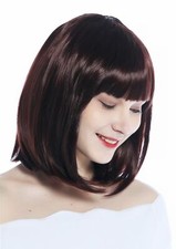 Perruque Femmes Halloween Carnaval Longbob Court Frange Lisse Brun Acajou