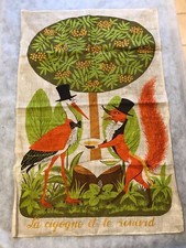 ANCIENNE TENTURE TOILE TAPISSERIE JEAN DE LA FONTAINE LA CIGOGNE ET LE RENARD