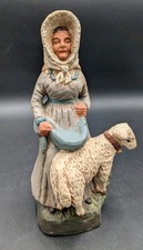 Ancien grand santon bergère au mouton crèche Jésus Noël Hauteur 25 cm
