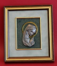 Petit Tableau Sculpture étain La Vierge Marie / ange / enfant qui prie