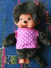 LB/ PELUCHE KIKI MONCHHICHI SEKIGUCHI FILLE  ROSE POIS BLANC NOEUD 18CM EXC ETAT