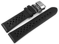 Bracelet montre Boucle papillon perméable à l'air cuir noir 18mm 20mm 22mm 24mm