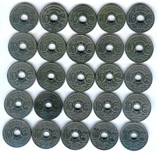 LOT DE 25 PIECES DE 10 CENTIMES LINDAUER TROUEES  ( SERIE COMPLETE )