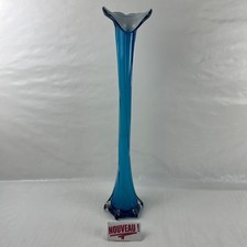 ➜GRAND VASE SOLIFLORE MURANO en verre d'art soufflé opaline bleu design floral