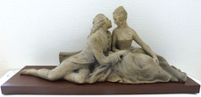 Statue statuette en terre cuite signé Couple Amour Casanova vers 1900