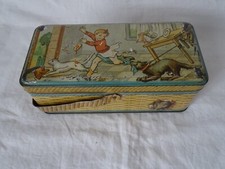 Boite à gouter panier en tôle lithographiée, 1920,enfant ,chien ,chat 