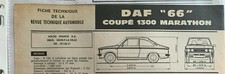z)Fiche Technique Automobile R.T.A (RTA); DAF "66" Coupé 1300 Marathon