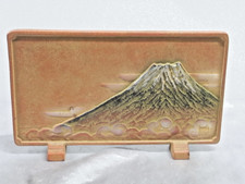 ??  ANCIEN PARAVENT PLAQUE MÉTAL PEINT VOLCAN MONT FUJI CITATION POÈME JAPON