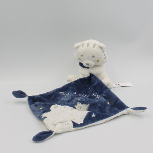 Doudou chat tigre blanc gris