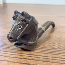 Superbe Pipe ancienne zoomorphe tête de cheval – Sculpture bois 1920 art déco
