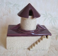 Très rare céramique moutardier Art déco N49 phare Lude craquelé moutarde CP8