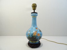 LAMPE PORCELAINE BLEUE KAISER FLEURS LOTUS PAPILLON DECOR JAPONISANT PORZELLAN