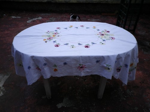 Nappe coton brodée main - coton,