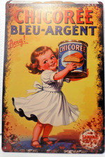 PLAQUE METAL Tôlée VINTAGE 20X30 PUBLICITE CHICOREE BLEU-ARGENT  NEUF NV1