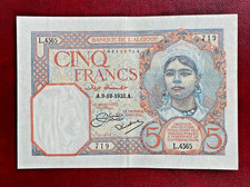 Algérie billet 5 francs 1933