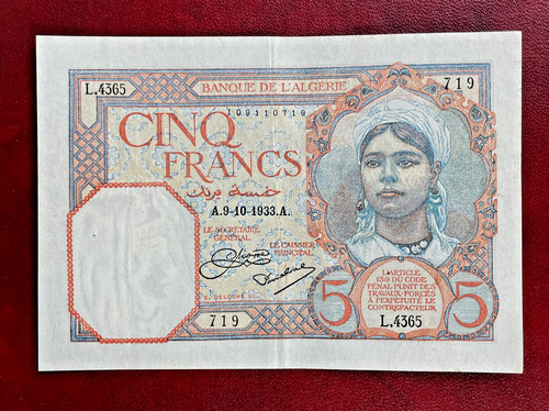 Algérie billet francs - algérie, 1933