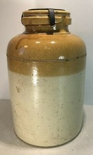 Gros bocal à conserve ancien, terre cuite vernissé estampillé Poulton (poterie)