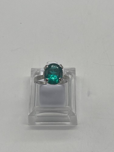 Bague argentée pierre - , verte