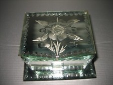 Ancien Coffret boite à Bijoux verre Biseauté décor fleurs