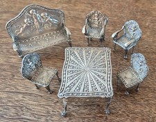 Meubles Miniatures en Argent 112g - 2 Chaises 2 Fauteuils 1 Canapé 1 Table