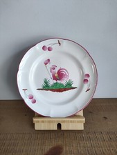 Assiette Saint Clément Décor Coq - Blanc Rose Vert Nature Cerise - Vintage