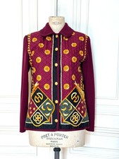 Celine Vintage Burgundy Wool-Silk Baroque Print Jacket  Size M