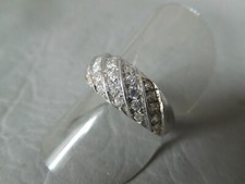 Bague anneau dôme strié pierre blanche grise argent massif 925 T 57 femme fille