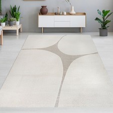 Tapis minimaliste effet haute-profondeur à motif abstrait crème