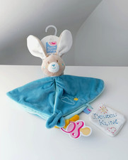 Doudou Plat Rond Lapin Bleu Vert Jaune Soleil Nuage Attache Tétine  Sucre D'orge