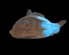 Boîte coffret en opaline de foire poisson carpe Vallerysthal Portieux signé 1900