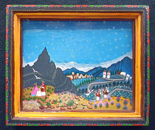 Tableau naïf équatorien / huile sur peau de mouton / Signé / 30,5x26cm