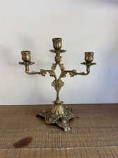 Ancien Bougeoir En Bronze 3 Feux Style Rocaille Rococo Végétaux Poissons