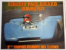 AFFICHE AUTOMOBILE LOLA CIRCUIT PAUL RICARD 1971 TROPHEE EUROPE SPORT PROTO GP