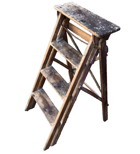 Ancien escabeau bois pliant - bois,