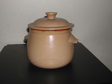 PETITE MARMITE DECORATIVE EN GRES EMAILLE BEIGE/MARRON 