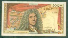 RARE BILLET DE 500NF MOLIÈRE 1960 ALPHABET T.5 EN TTB