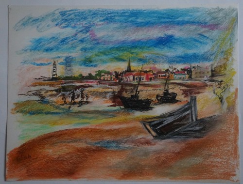 Dessin pastel village - pastel,