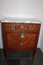 COMMODE STYLE TRANSITION 3 TIROIRS DESSUS MARBRE BLANC MOUCHETE