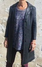 Long manteau vintage - cuir, noir